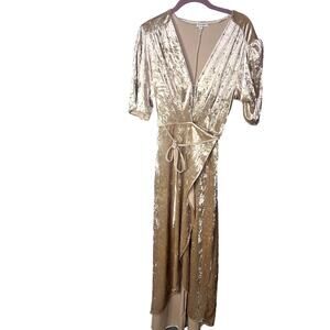 Love Fire Crushed Velvet Dress Women's Size Medium Wrap Long Light Gold Preppy